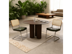 Lot de 4 chaises de salle à manger, chaises luge vertes avec dossier en rotin et structure en acier chromé, style moderne.