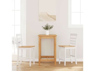Lot de 2 tabouret de bar, chaise de bar blanc bois massif d'hévéa