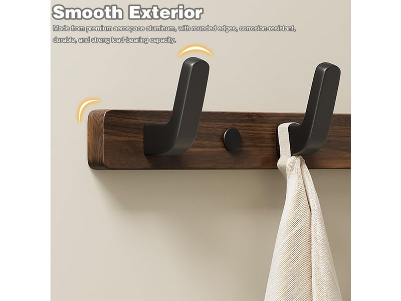  Patère murale en noyer massif 4 crochets, porte-manteau bois pour entrée, chambre, salle de bain et vestiaire, marron  - Conforama C