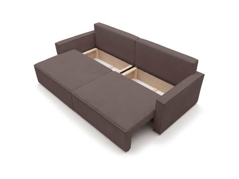  Farah - canapé droit 3 places convertible accoudoirs slim en velours cotelé  - Conforama D