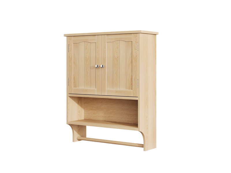 Armoire murale de salle de bains 56,9 x 26,7 x 70,1 cm, coloris chêne, mdf, 2 portes et porte-serviettes - Conforama A