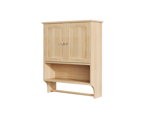 Armoire murale de salle de bains 56,9 x 26,7 x 70,1 cm, coloris chêne, mdf, 2 portes et porte-serviettes