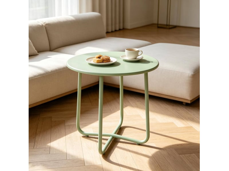 Table basse de jardin ronde avec piètement croisé et patins réglables en métal vert pour terrasse ø 48 × 51 cm - Conforama B