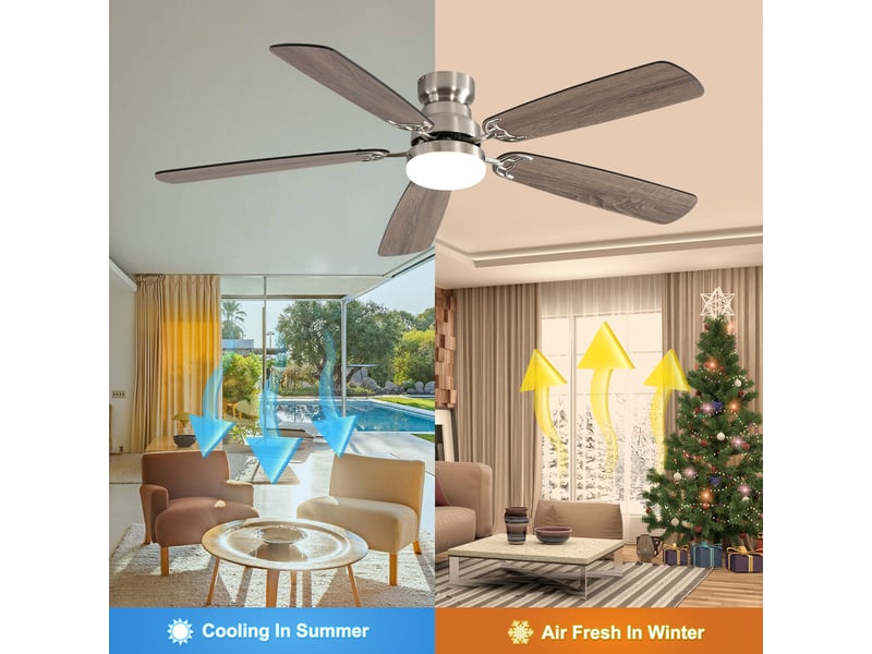  Ventilateur de plafond avec lampe led ø132cm dimmable cct | style classique 5 pales moteur dc silencieux | télécommande minuterie 18w - noir  - Conforama D