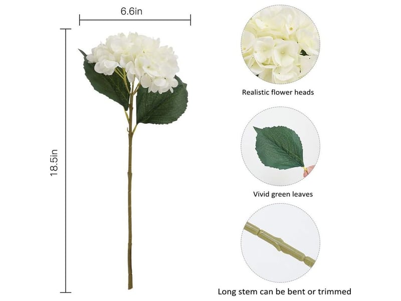  Fleur d'hydrangea artificielle de, 5 pcs simples longues soie tige 6,3 pouces tête hortensia bouquets pour le mariage, la maison, hôtel, décoration de fête, arrangement floral(blanc)  - Conforama E
