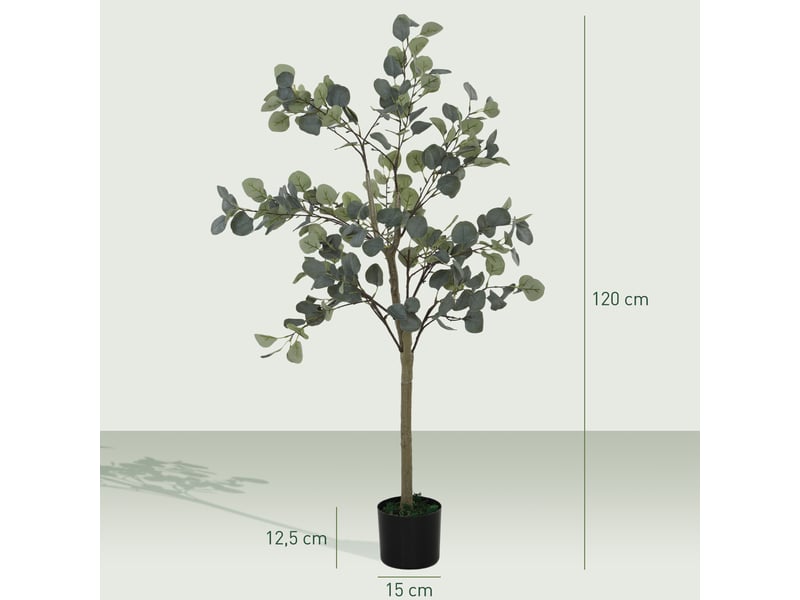 Eucalyptus artificiel décoratif, 120 cm, synthétique, avec 230 feuilles en pot pour usage intérieur, vert - Conforama E