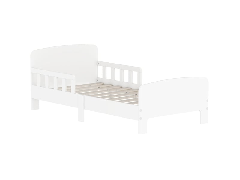 Lit enfant bas 143,5 x 74,2 x 54 cm blanc en mdf, barrières bilatérales pour enfants de 3 à 8 ans - Conforama A