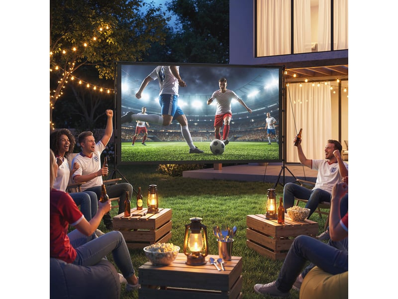  Écran de projection avec trépieds 120 pouces 16:9 hd 4k8k, écran videoprojecteur portable, 309x62x217cm, blanc et noir  - Conforama B