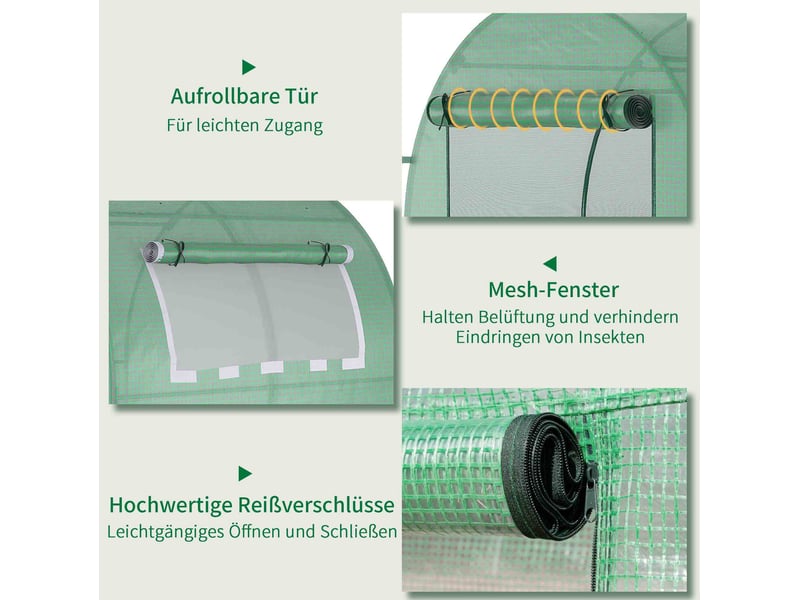 Serre de jardin 180x180x200 cm – verte – porte enroulable, fenêtre latérale, couverture pe et protection uv - Conforama E