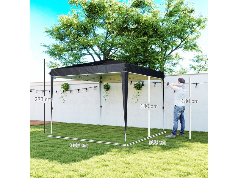  Gazebo 3x3 m pour 6 à 9 personnes, hauteur réglable avec trous de drainage, en métal et tissu oxford noir  - Conforama E
