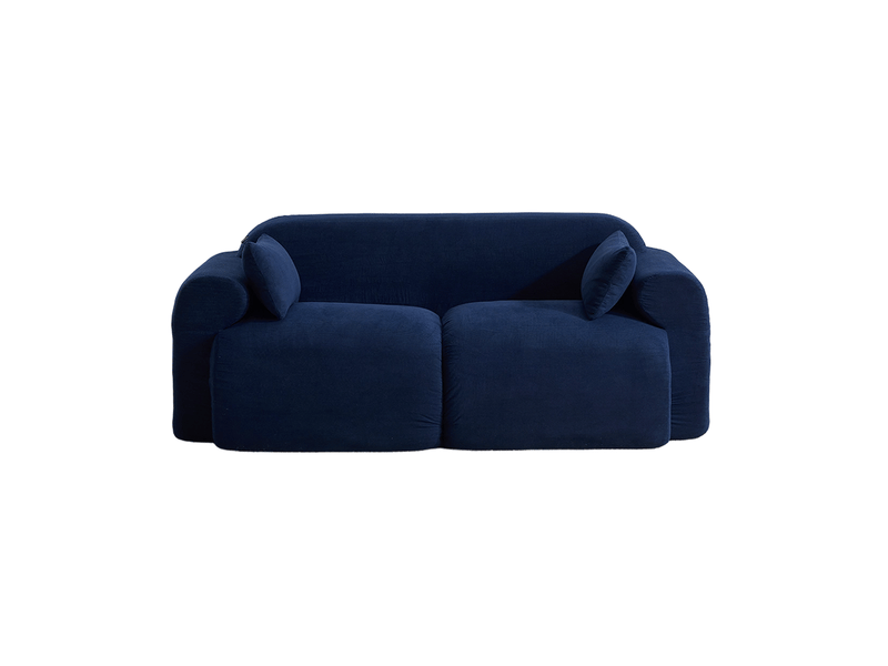 Canapé fixe 2 places 186x95x76 cm bleu foncé en velours côtelé, mousse, format compact pour salon - Conforama D