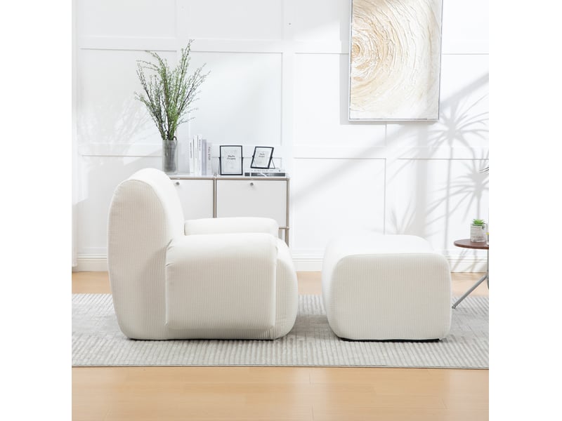  Fauteuil tcqpz en chenille avec repose-pieds 113 x 94 x 78,5 cm mousse haute élasticité 30d sans montage ivoire  - Conforama D