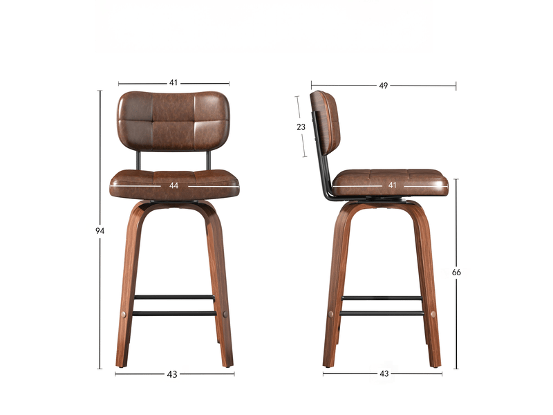  Lot de 2 tabourets de bar pivotants,44x49x94 cm,pu,brun noyer  - Conforama C