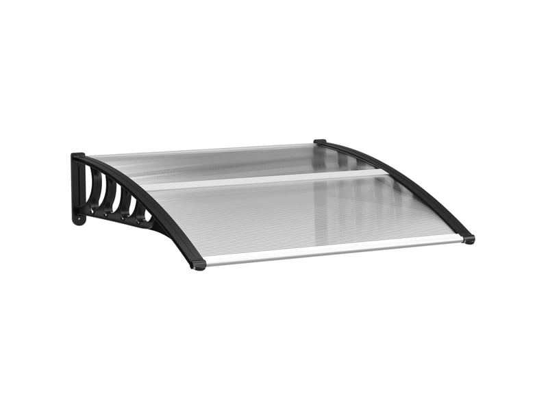 Auvent de porte 103 x 96,5 x 27 cm transparent aluminium, protection pluie neige et uv extérieure