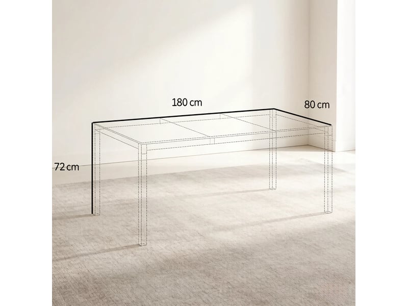  Table de jardin 180x80x72 cm en aluminium et verre trempé noir, jusqu'à 8 personnes  - Conforama E