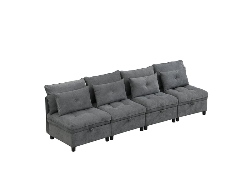  Canapé modulable 4 places convertible avec rangement gris antique  - Conforama A
