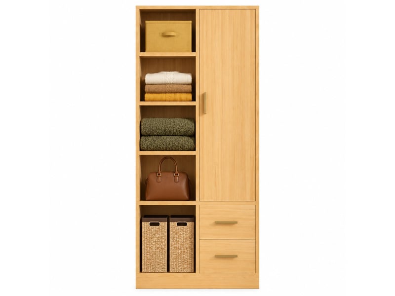 Armoire 1 porte avec 2 penderies et 2 tiroirs, 70x50x170 cm, coloris bois naturel - Conforama A