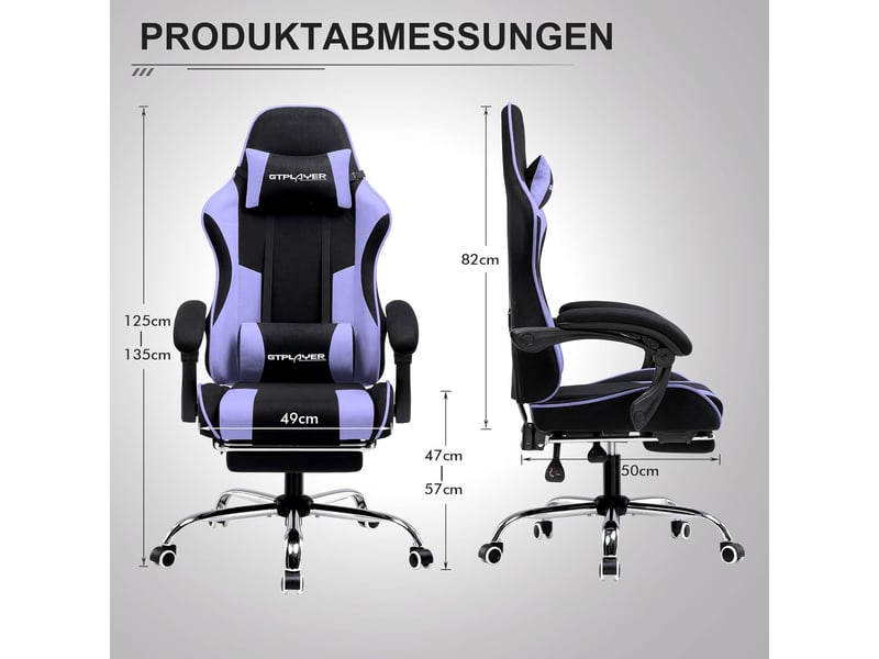  Gtplayer chaise de jeu ergonomique avec repose-pieds, réglable en hauteur - tissu violet GT800A-PP-FA - Conforama C