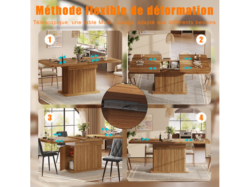  Table de salle à manger extensible 120-160x80x76 cm,  rangement caché, relief vertical, multifonction, mdf, marron foncé  - Conforama D