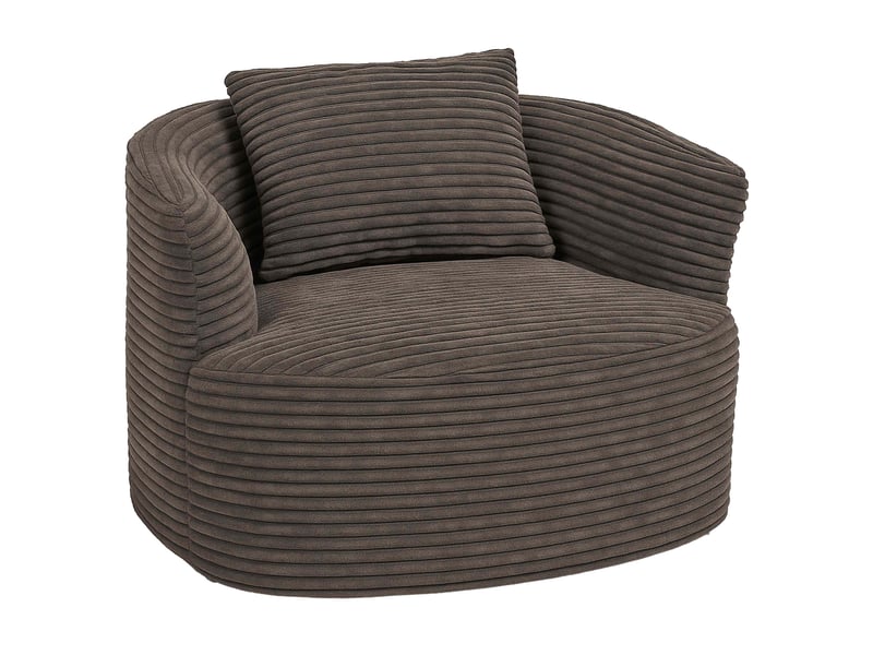  Fauteuil lounge relax avec coussin design arrondi et assise rembourrée tissu velours côtelé marron 04_0008970  - Conforama A