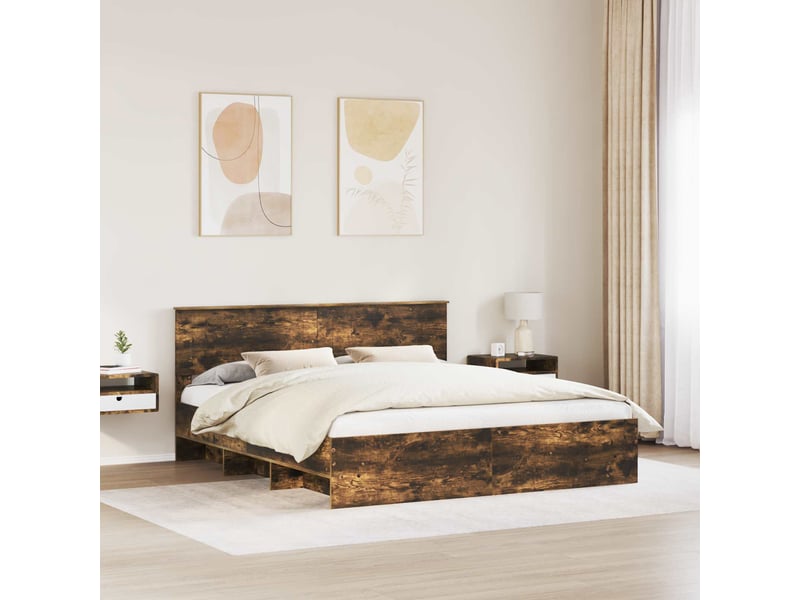Lit double- lit adulte - cadre de lit chêne fumé 200 x 200 cm bois d'ingénierie - Conforama B