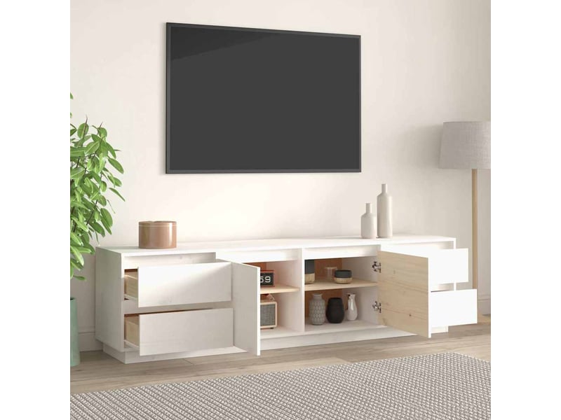  Meuble tv - banc tv - meuble de rangement blanc 176x37x47,5 cm bois de pin massif  - Conforama C