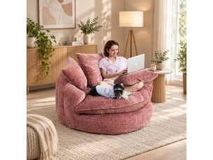 Fauteuil lounge géant 190,5 x 138 x 63 cm rose, mousse et tissu polyester, dossier réglable et coussin