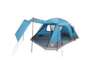 Tente de camping, tente cabane 12 personne bleu polyester et acier