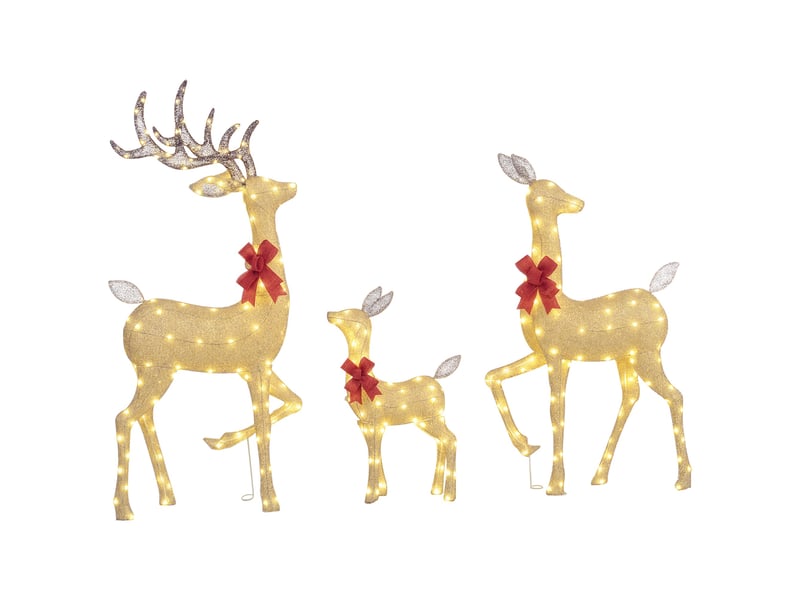  3 cerfs lumineux noël, en forme de famille de cerfs, rennes lumineux noël, en acier, 283 led blanc chaud, or  - Conforama A