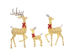 3 cerfs lumineux noël, en forme de famille de cerfs, rennes lumineux noël, en acier, 283 led blanc chaud, or