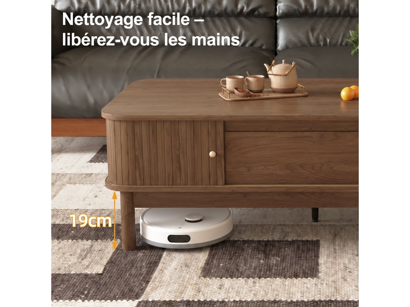  Table basse 120 × 62 × 41 cm en mdf avec tiroir, portes coulissantes à lamelles et rangement caché, marron, pour salon  - Conforama W