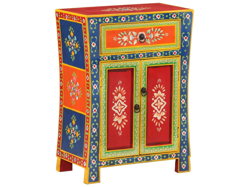  Buffet - bahut - meuble de rangement peint à la main 54x30x74 cm bois massif de manguier  - Conforama B