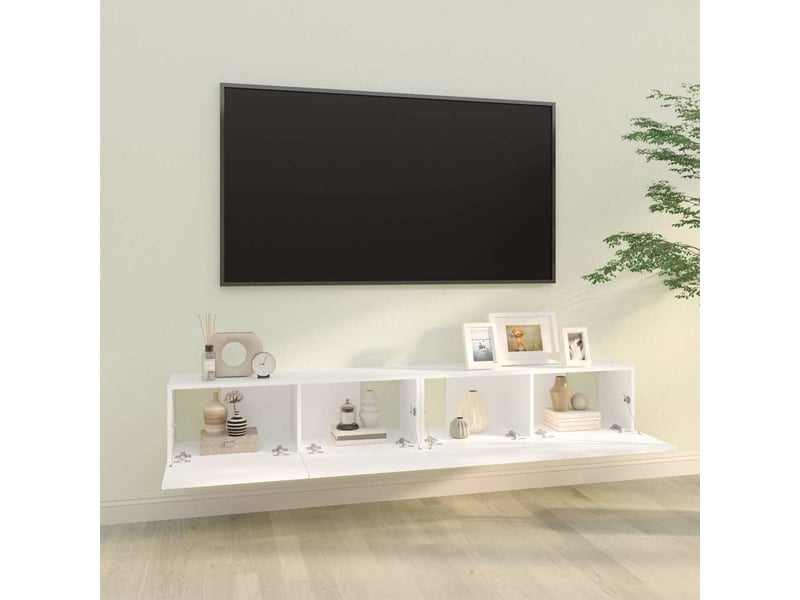  Meubles tv - banc tv - meuble de rangement muraux 2 pcs blanc 100x30x30 cm bois d'ingénierie  - Conforama C