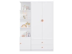 Armoire blanche 135 cm avec 2 tringles, 2 tiroirs et module latéral modulable pour votre rangement quotidien