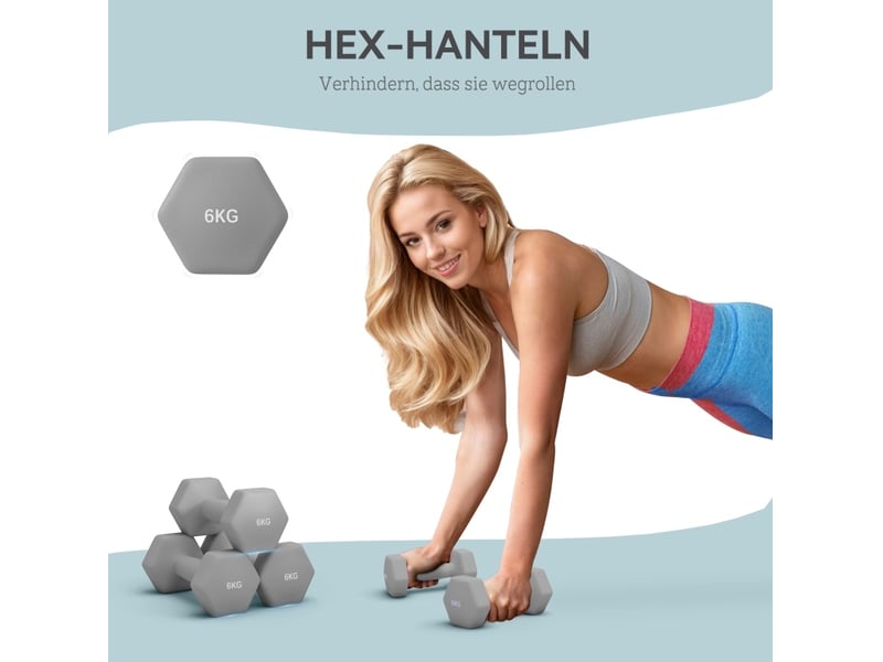 Set de 2 haltères hexagonaux 6 kg 22x10x10 cm – gris – revêtement plastique et prise antidérapante  - Conforama E