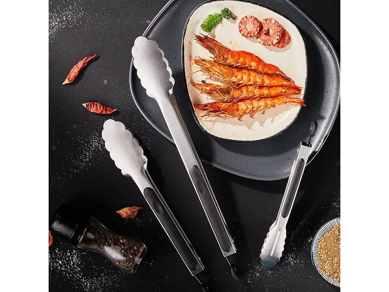  1 paire de pinces de cuisine de 34 cm - parfaites pour saisir les aliments, les salades et les grillades - black  - Conforama E