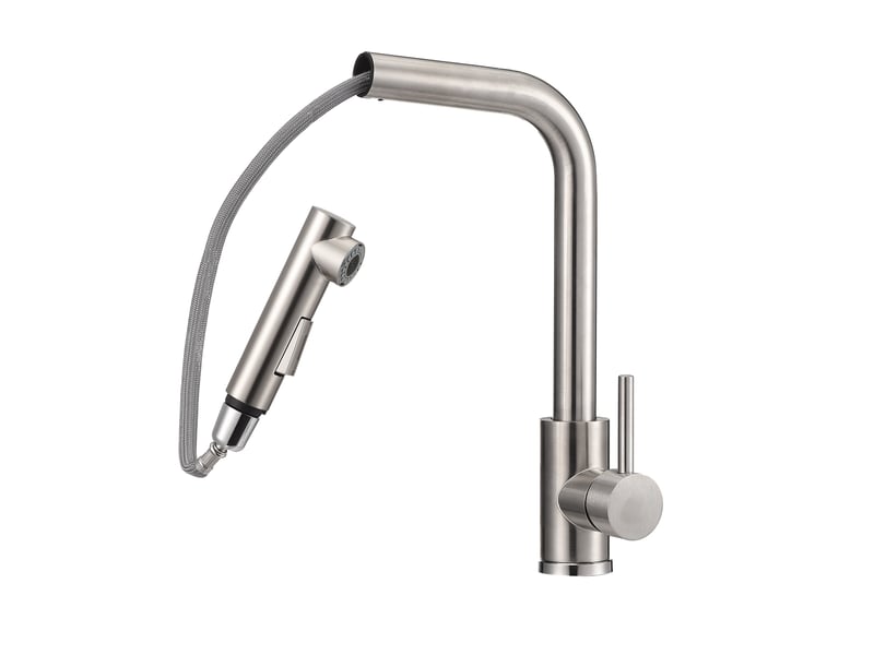  Mitigeur de cuisine extractible en acier inoxydable, cartouche céramique et 2 modes de jet - gris  - Conforama A