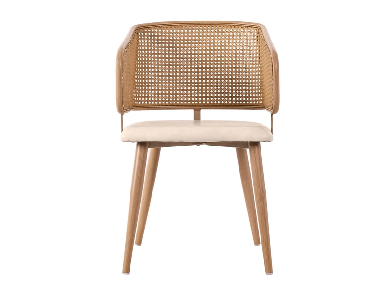  Ensemble table et 6 chaises de salle à manger, table 200x90 cm, chaises dossier rotin et coussins simili-cuir pu, style moderne  - Conforama E