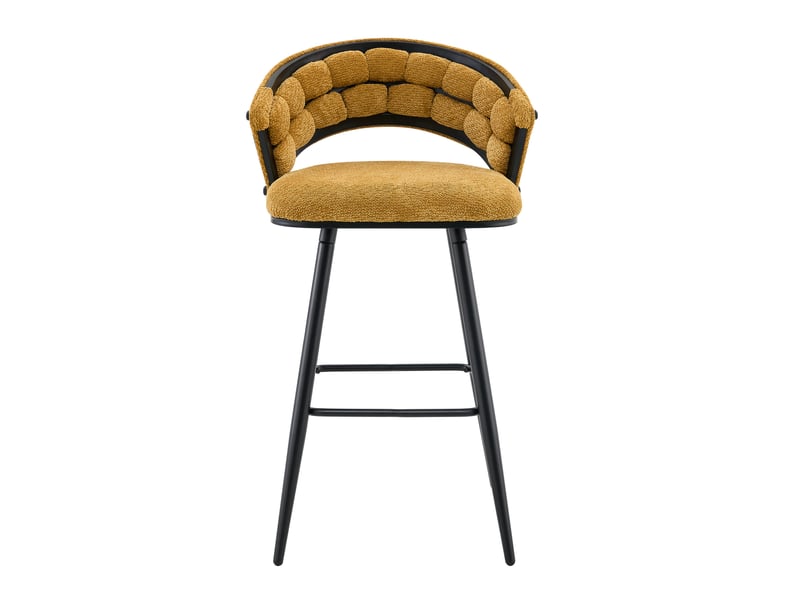 Tabouret de bar en velours avec dossier tressé et repose-pieds, design moderne noir et jaune  - Conforama A