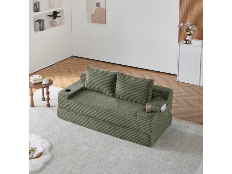  Canapé-lit cord 2 en 1 – 2 coussins décoratifs, porte-gobelets et poches de rangement – idéal salon et chambre  - Conforama B