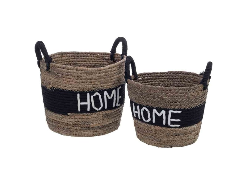  Lot de 2 paniers en fibre naturelle et coton marron d30x24,5, d25x19h cm  - Conforama A