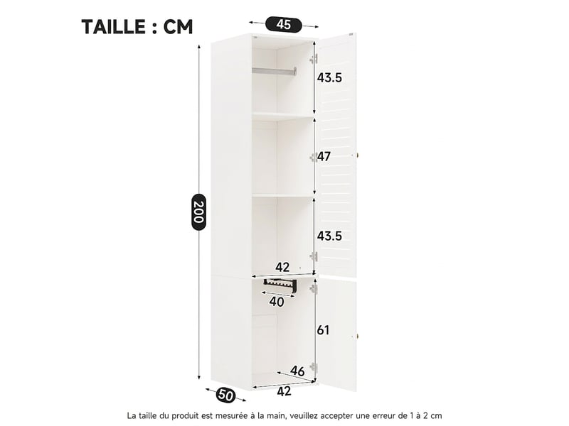 Armoire penderie 90x50x200 cm 4 portes avec tiroir chêne clair et gris  - Conforama W