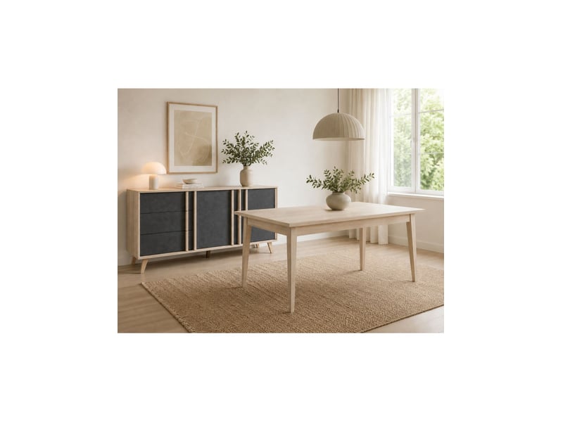  Salle à manger complète malmo avec table extensible 180-220 cm et buffet 165 cm – chêne clair et gris  - Conforama B
