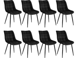 8 x chaise de salle à manger, assise rembourrée en velours épais, pieds en métal, noir