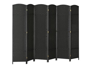 Paravent de séparation d'intérieur pliable à 6 panneaux tressés, 240x170 cm, noir