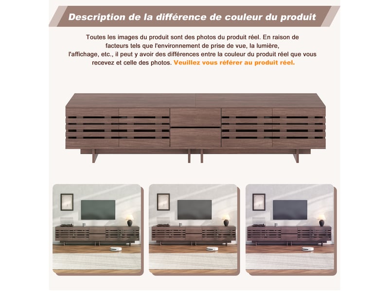  Meuble tv de salon, 200x39.5x55 cm, armoire tv avec 4 portes, 2 tiroir, meuble de rangement, meuble tv moderne, couleur noyer  - Conforama E
