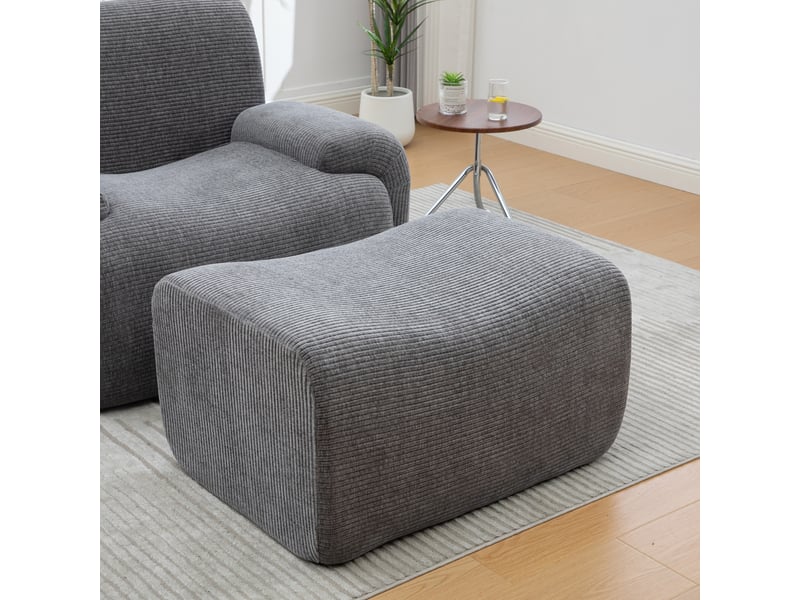  Fauteuil gris en tissu chenille avec repose-pieds amovible pour salon compact et pièces moyennes  - Conforama D