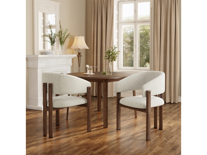  Lot de 4 chaises de salle à manger,avec accoudoirs,lin et métal effet noyer,beige  - Conforama B