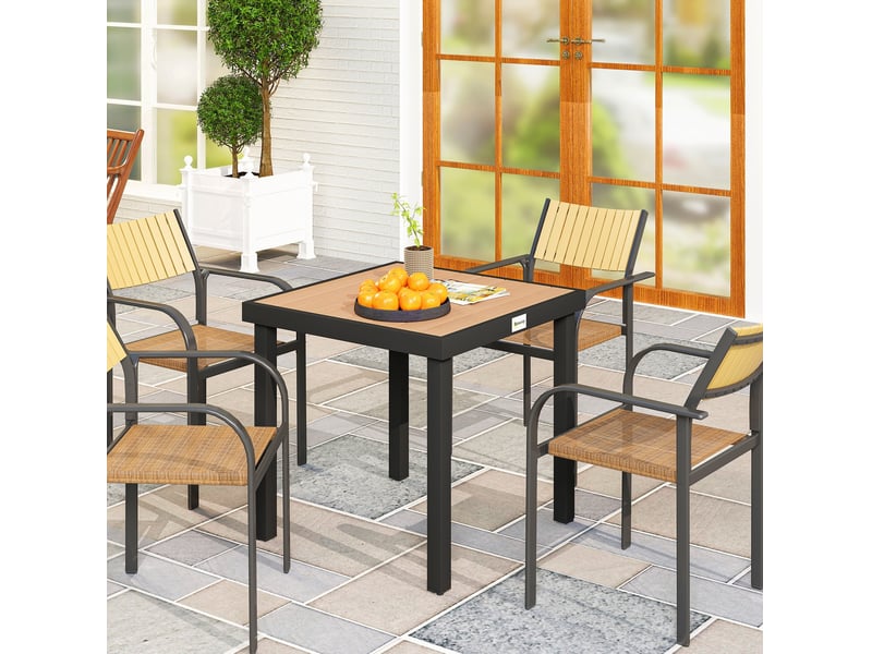  Table de jardin 78x78x74 cm aspect bois cadre en aluminium noir  - Conforama C