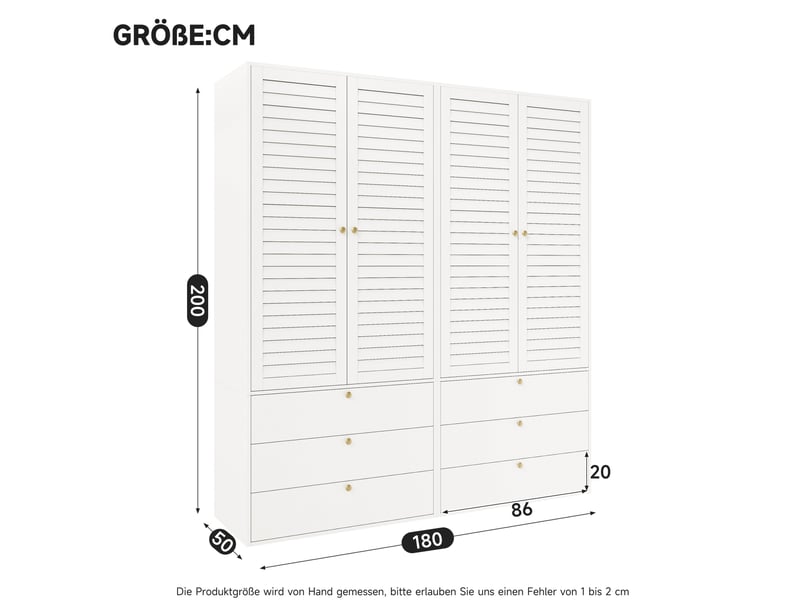 Armoire 4 portes blanche à lamelles, 6 tiroirs et 2 penderies, 180 x 50 x 200 cm, rangement design pour chambre - Conforama C